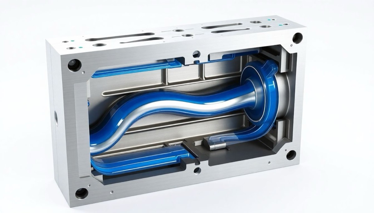 Conformal cooling channels inside an injection mold following the shape of the part